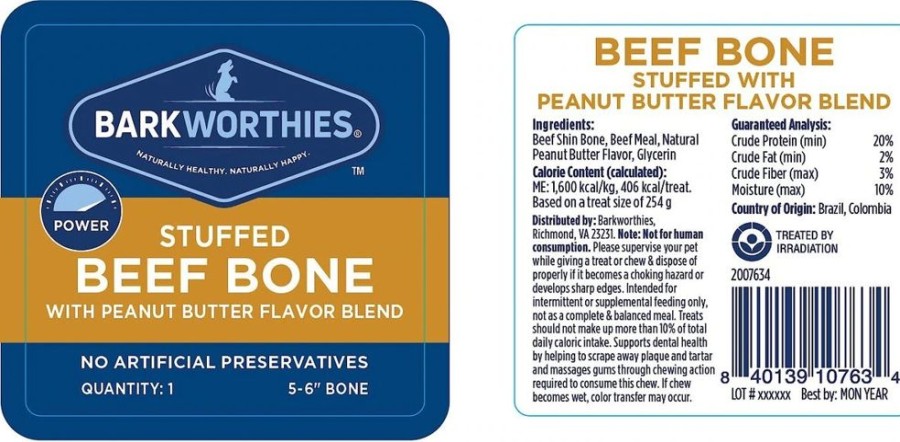 Treats Barkworthies | Barkworthies 5-6" Shin Bone Stuffed W/Peanut Butter