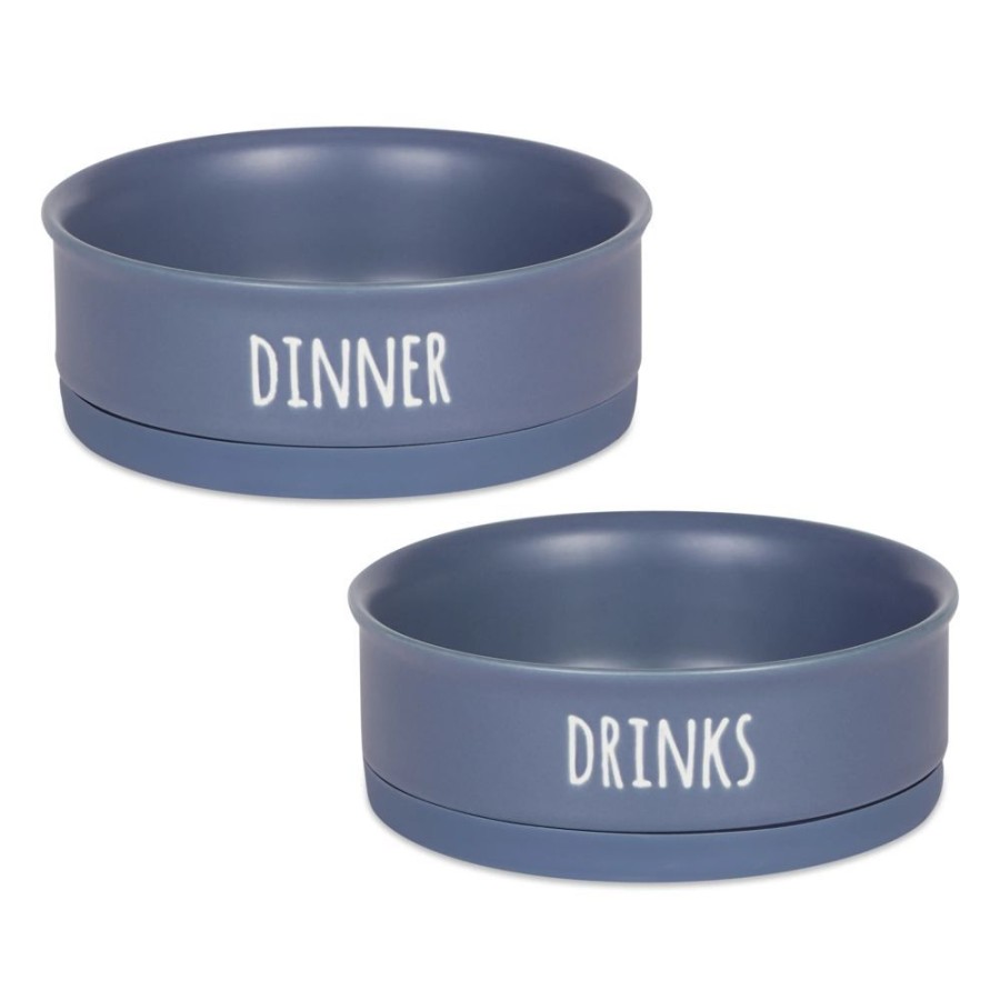 Bowls & Feeding Supplies Bone Dry Pet | Dinner And Drinks French Blue Pet Bowl & Canister