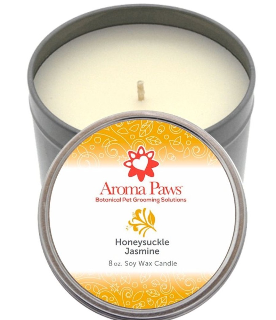 Stuff For Humans Aroma Paws | Honeysuckle Jasmine 8 Oz. Soy Wax Candle In Tin- Case Of 4