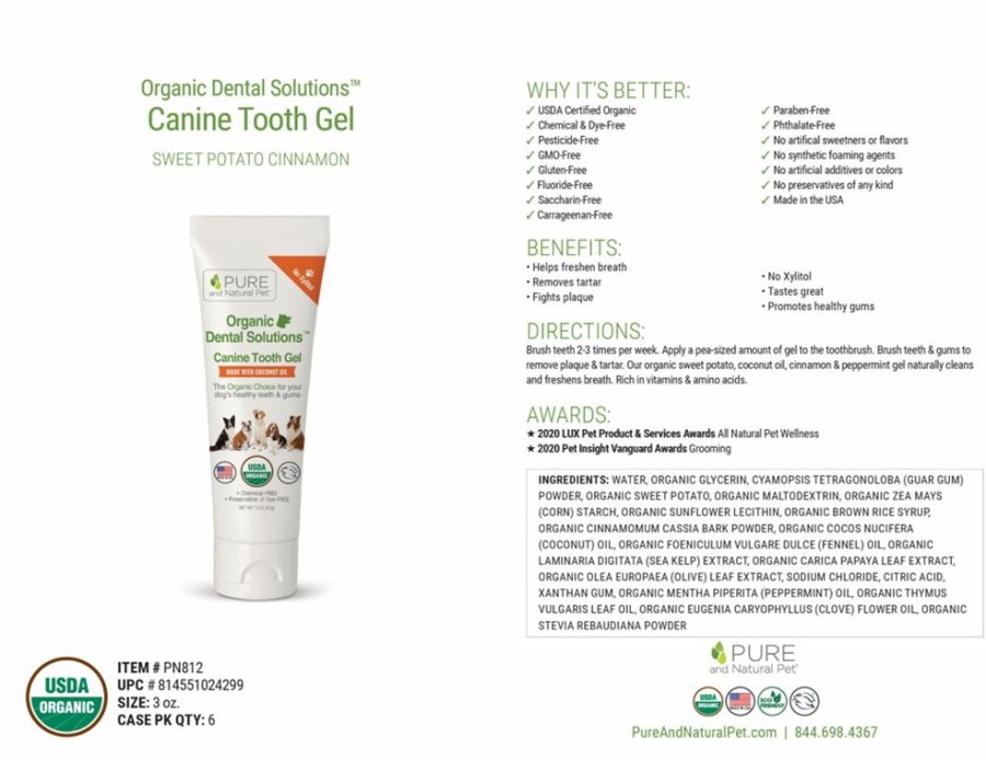 Grooming & Shampoos Pure and Natural Pet® | Organic Dental Solutions Canine Tooth Gel, 3Oz.