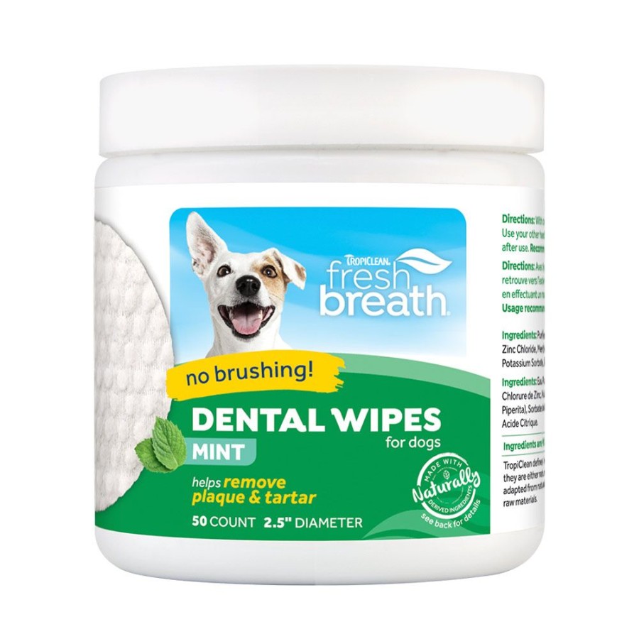 Grooming & Shampoos Fresh Breath by TropiClean | Fresh Breath No Brushing Clean Teeth Dental & Oral Care Dental Wipes For Dogs, 50Ct