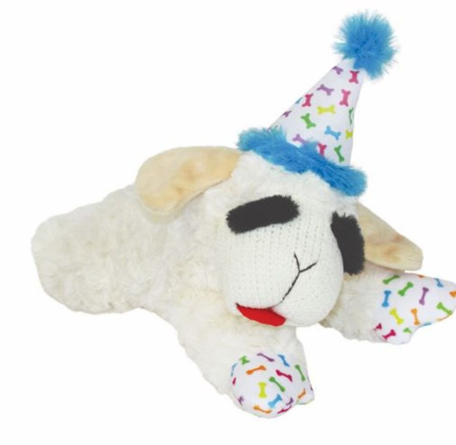 Toys & Playthings MultiPet | Multipet Lamb Chop W/ Birthday Hat Plush Dog Toy Blue 10.5"