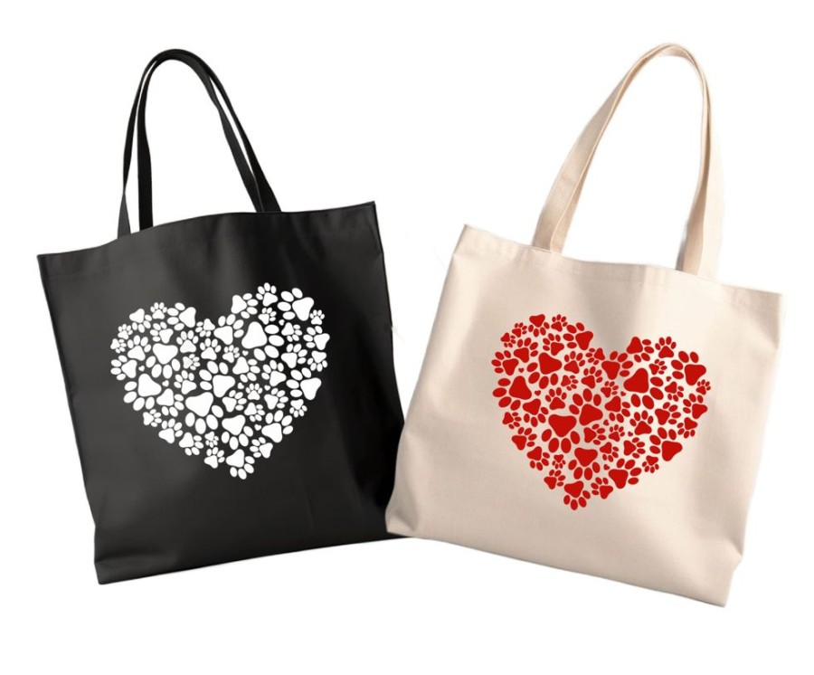 Stuff For Humans Paisley Paw Designs | Valentine Tote Bag | Canvas Tote | Lightweight 6 Oz Canvas | Heart With Paw Prints