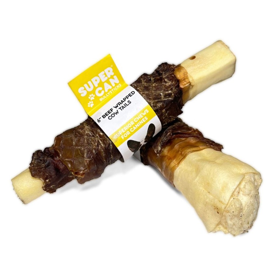 Treats SuperCan Bullysticks | 6" Beef Wrapped Cow Tail