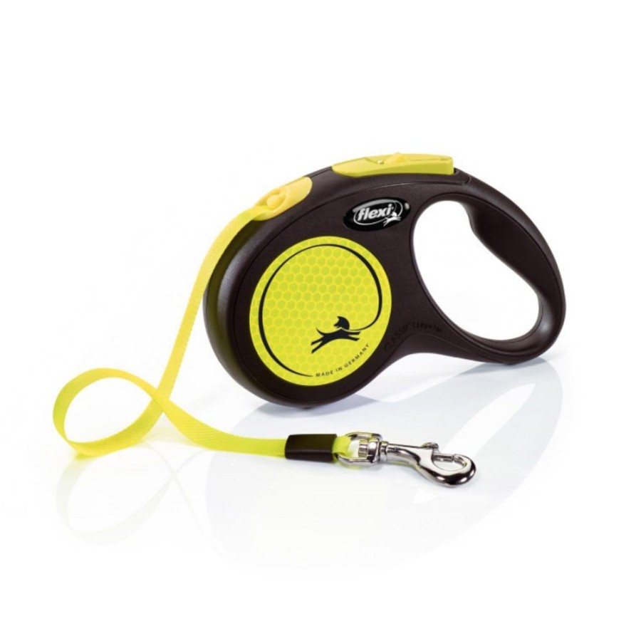 Collars, Leads & Accessories Flexi Retractable Leads | Flexi Classic Retractible Neon Reflective Tape Leash Black/Neon Yellow, 1Ea/Sm, 16 Ft