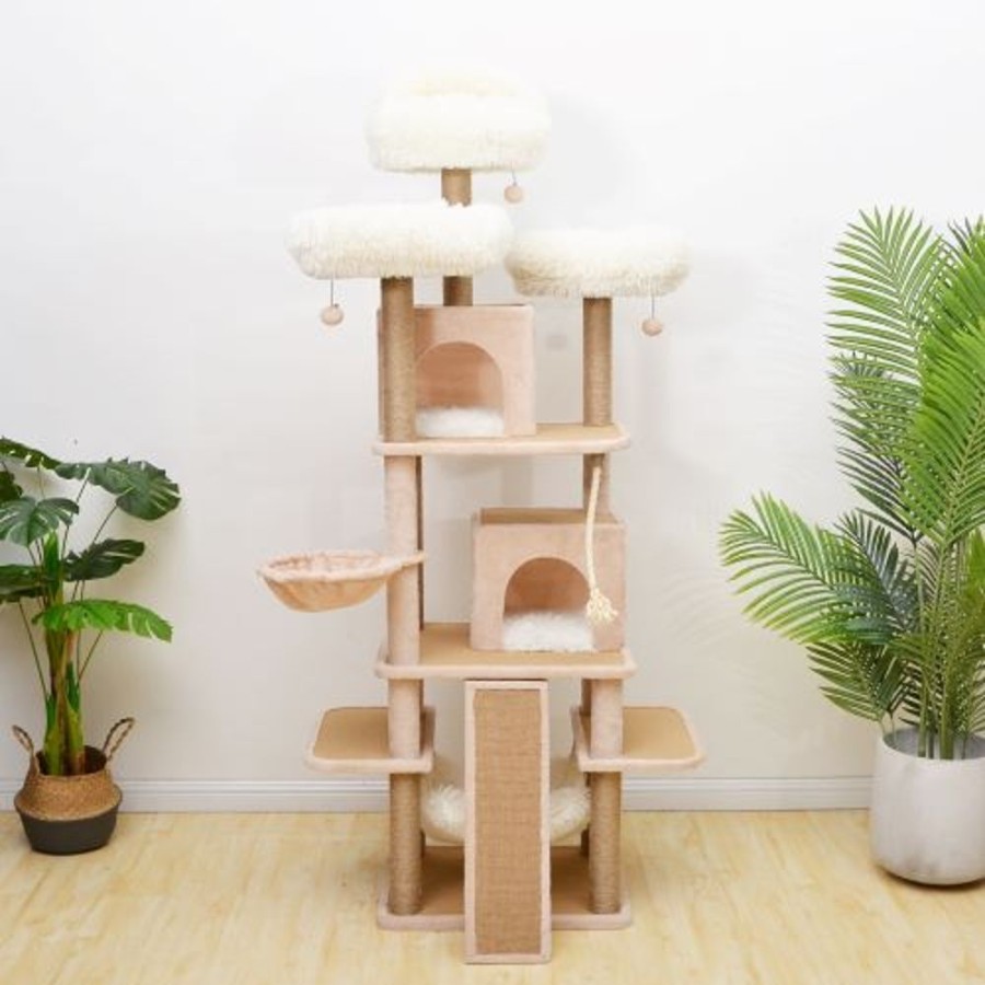 For Cats & Other Critters Petpals | Catry Castle Deluxe Cat Tower With Cat Hammock, 3 Beds, 2 Condos, And Ramp