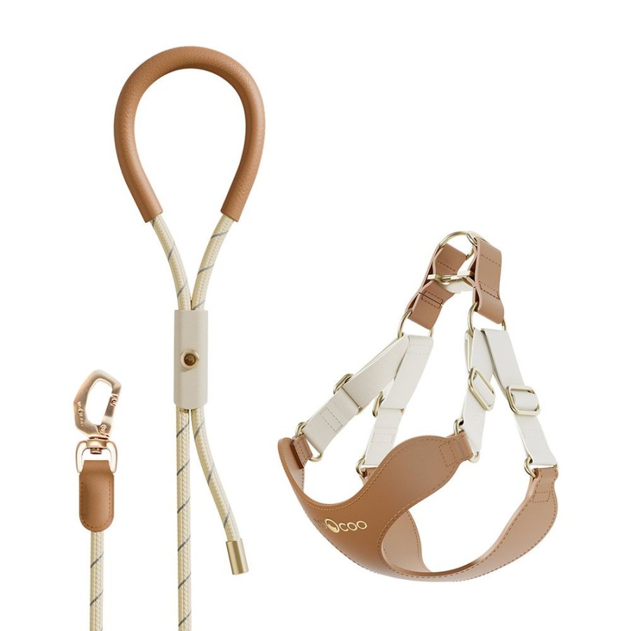 Harnesses Voocoo Pets | Dog Harness & Leather Leash Set - Latte