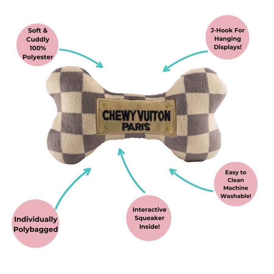 Toys & Playthings Haute Diggity Dog | Checker Chewy Vuiton Bone Toy By Haute Diggity Dog