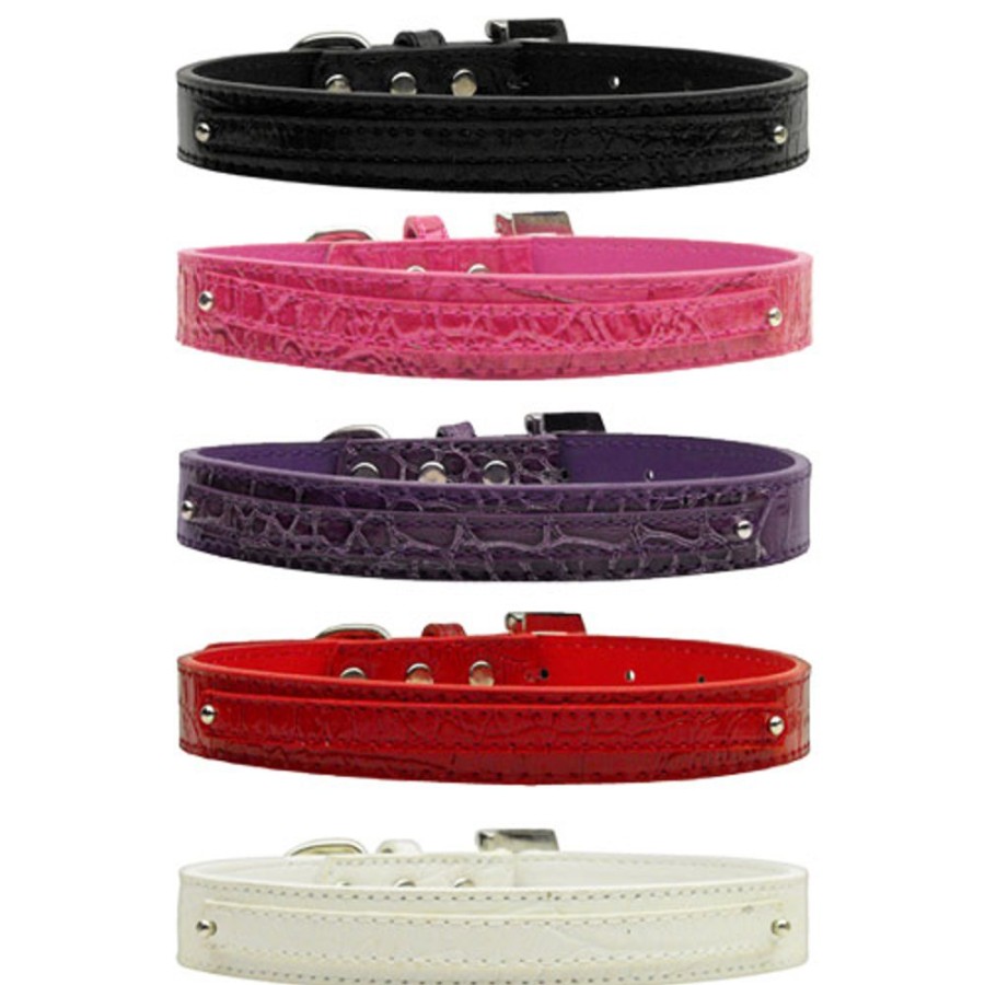 Collars, Leads & Accessories Mirage Pet Products | 18Mm Two Tier Faux Croc Collar