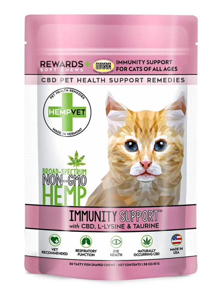 Treats HEMPVET Pet Health Remedies | Immunity Support For Cats With Cbd, Taurine & L-Lysine (30 Chews/Bag)