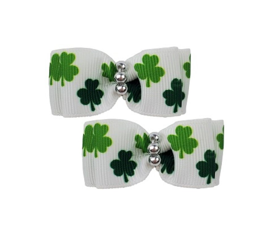 Collars, Leads & Accessories Max's Closet, LLC | St. Patrick'S Day Shamrock Hair Bows - 2 Per Card