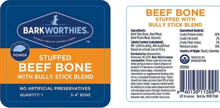 Treats Barkworthies | Barkworthies 3-4" Shin Bone Stuffed W/Bully Stick