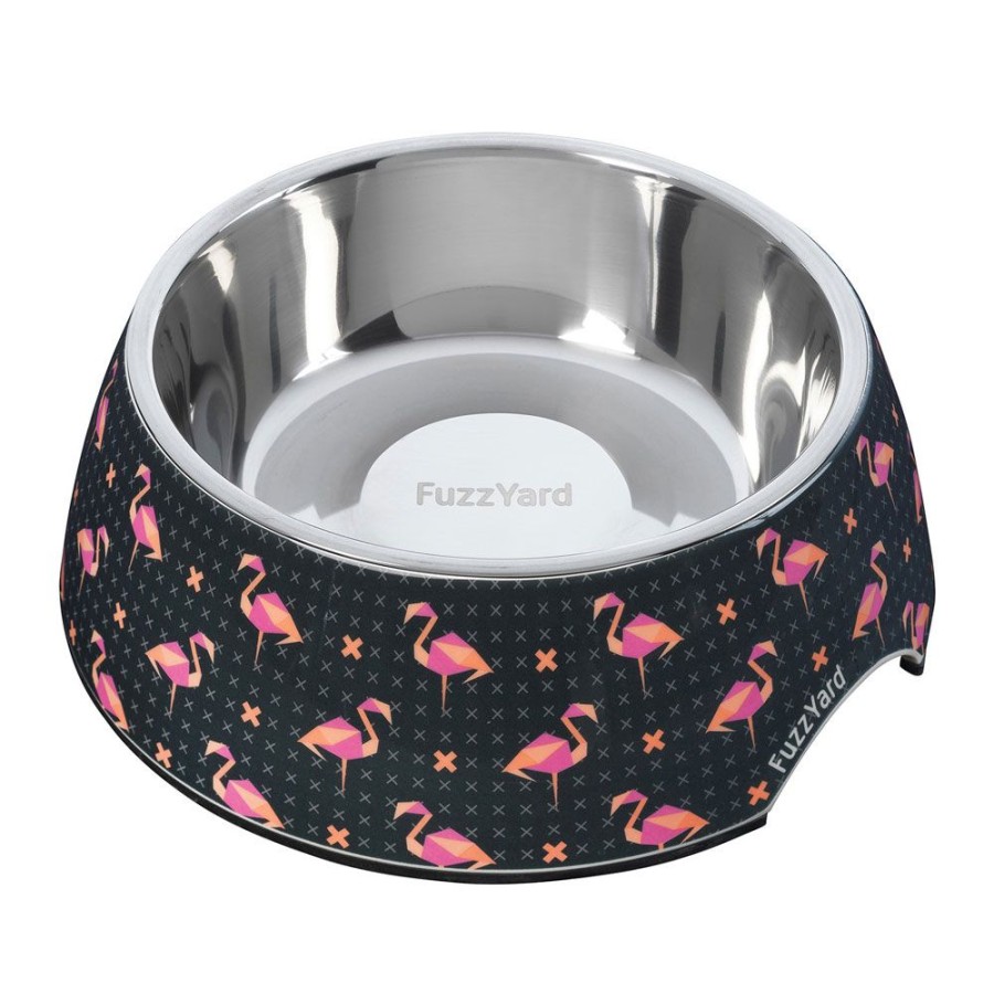 Bowls & Feeding Supplies FuzzYard | Fabmingo (Pink Flamingos On Black) Easy Feeder Bowl