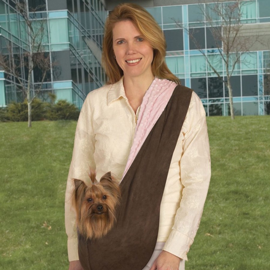 Totes & Carriers Pet Travel Products | Sling | Brown/Pink Or Brown/Blue Reversible Dog Sling Pet Carrier | Pets Up To 8 Lbs