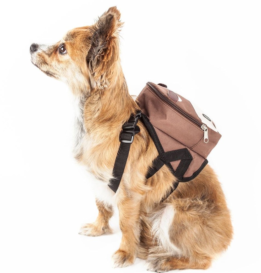 Harnesses Pet Life | Pet Life® 'Mooltese' Large-Pocketed Compartmental Animated Brown Dog Harness Backpack