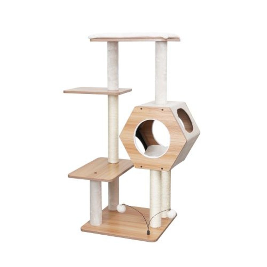 For Cats & Other Critters Petpals | Petpals Wagon Style Minimalistic Design, Wooden Medium Cat Tower