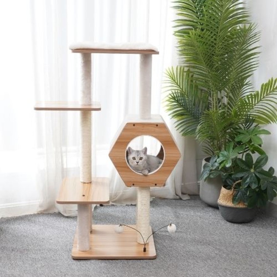 For Cats & Other Critters Petpals | Petpals Wagon Style Minimalistic Design, Wooden Medium Cat Tower