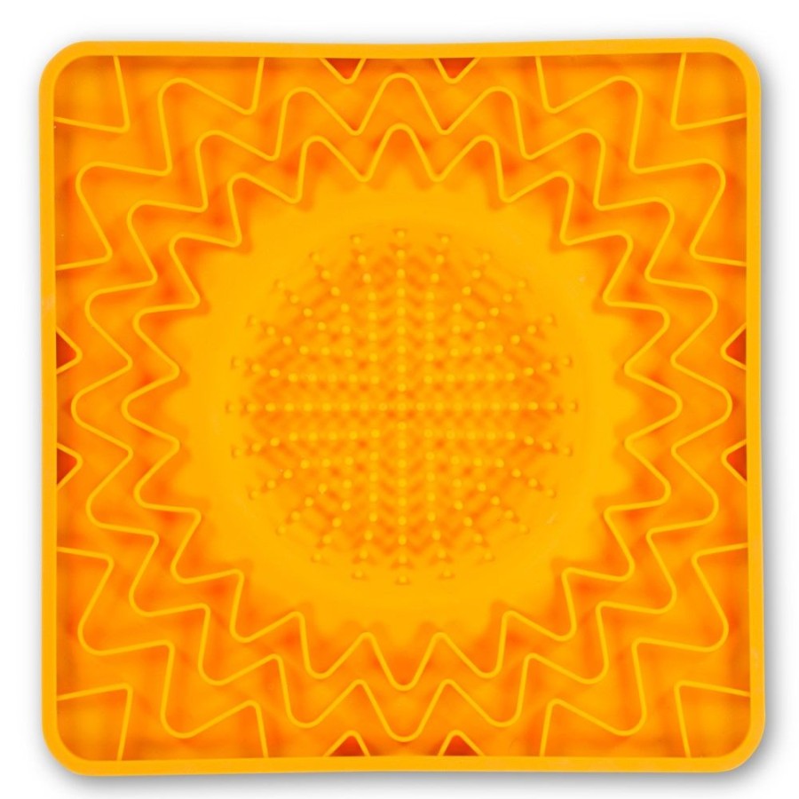 Bowls & Feeding Supplies Messy Mutts™ | Messy Mutts Framed Spill Resistant Silicone Interactive Lick Bowl Mat Orange 10" X 10"