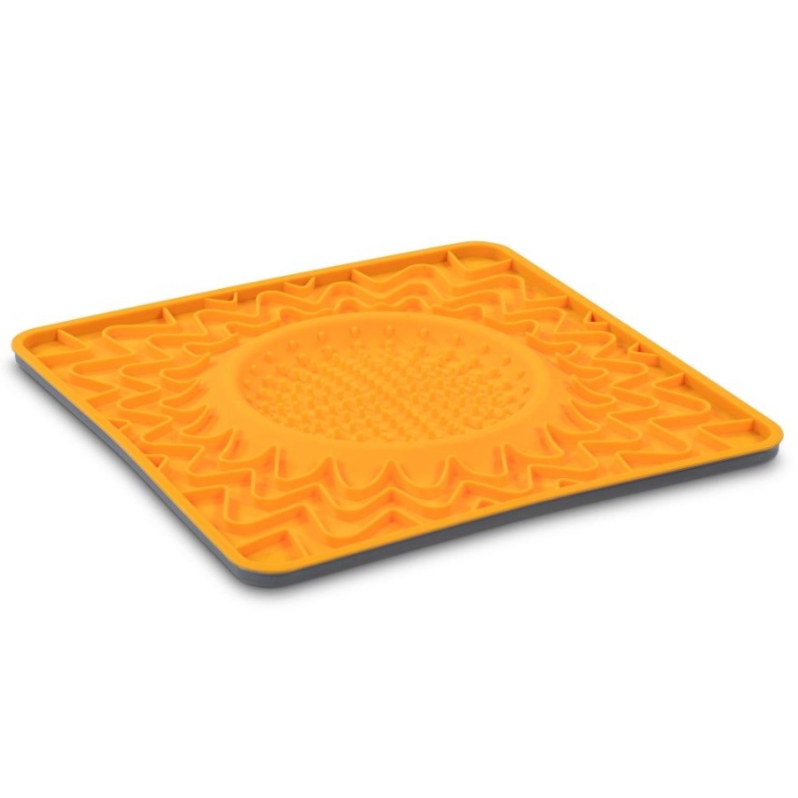 Bowls & Feeding Supplies Messy Mutts™ | Messy Mutts Framed Spill Resistant Silicone Interactive Lick Bowl Mat Orange 10" X 10"