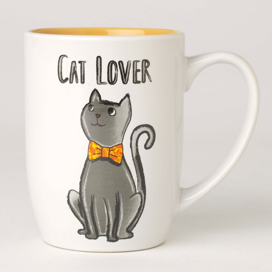 Bowls & Feeding Supplies PetRageous Designs! | Cat Lover Stoneware Mug, White/Yellow