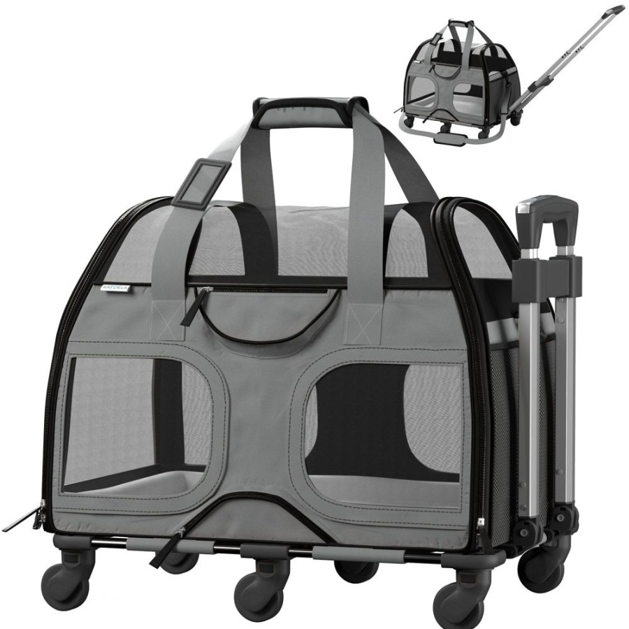 Beds, Crates, Etc. Katziela | Katziela® Luxury Rider Pet Carrier With Removable Wheels And Double Telescopic Handle (Gray)