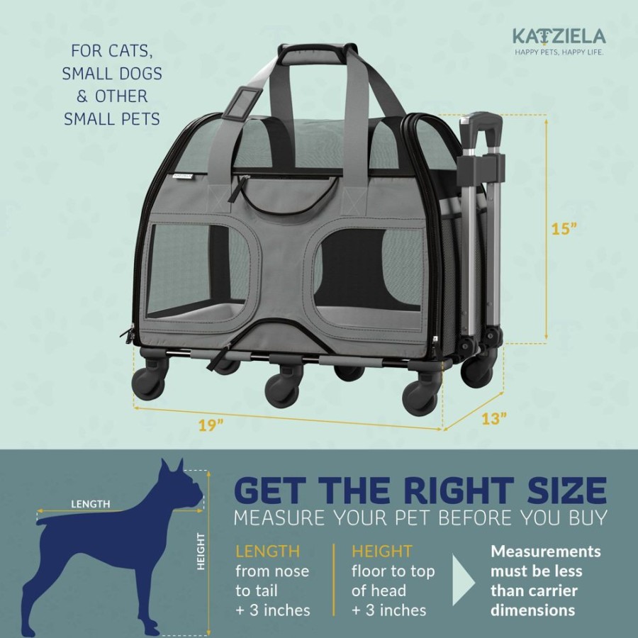 Beds, Crates, Etc. Katziela | Katziela® Luxury Rider Pet Carrier With Removable Wheels And Double Telescopic Handle (Gray)