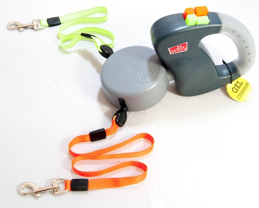 Collars, Leads & Accessories Wigzi, LLC | Wigzi Dual Doggie Retractable Gel Leash