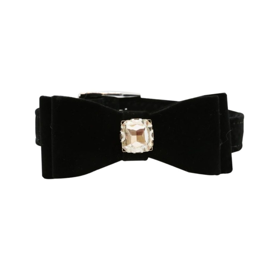 Collars, Leads & Accessories Vanderpump Pets | Vanderpump Pets Darling Velvet Diamond Bowtie Black Collar