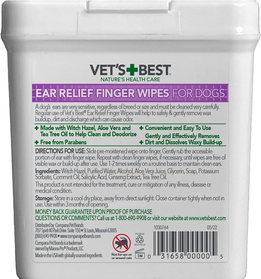 Grooming & Shampoos Veterinarian's Best | Vet'S Best Ear Relief Finger Wipes - 50 Count