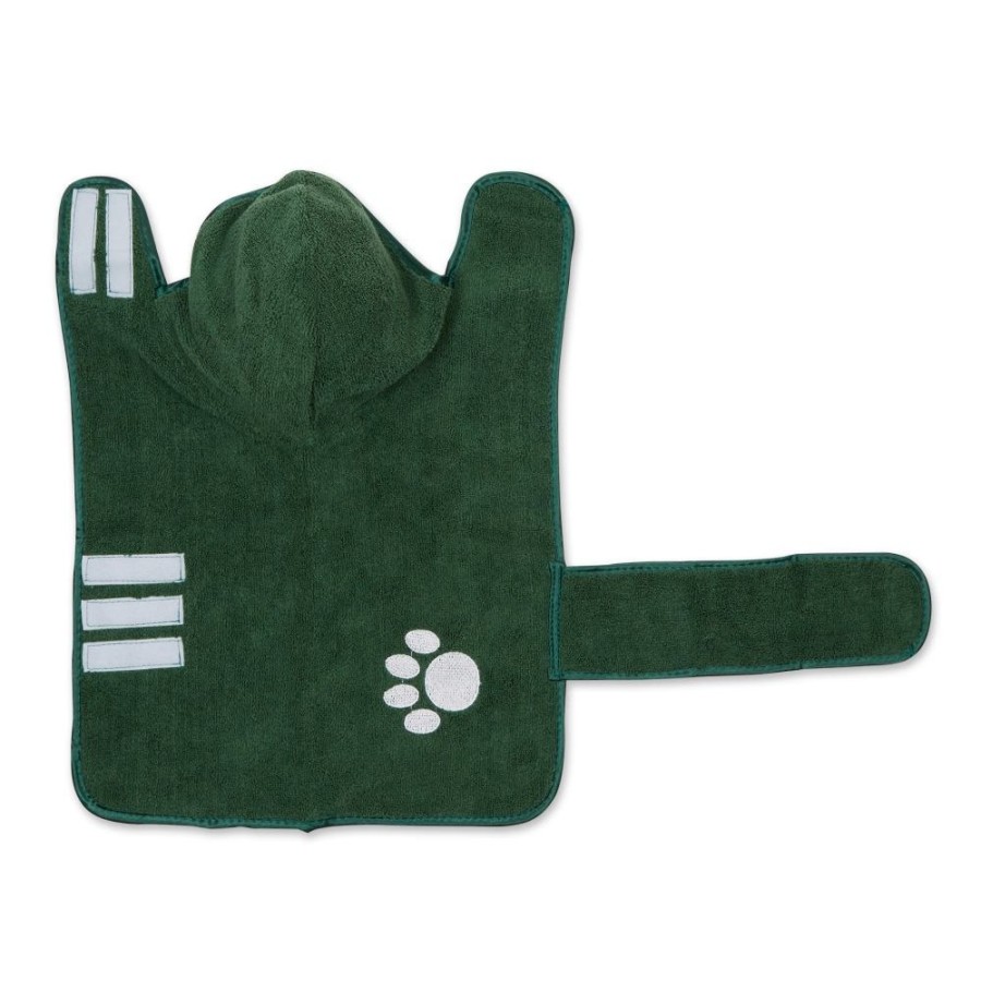 Pet Apparel Bone Dry Pet | Hunter Green Embroidered Paw Pet Robe