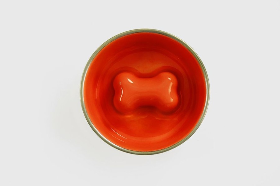 Bowls & Feeding Supplies Jax & Bones | Jax & Bones Bone Slow Feeder Bowl Orange Large