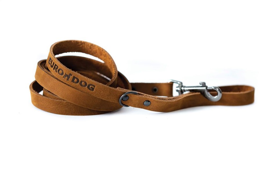 Collars, Leads & Accessories Euro Dog Collars and Leads | Bark Brown Sport Leather Leash