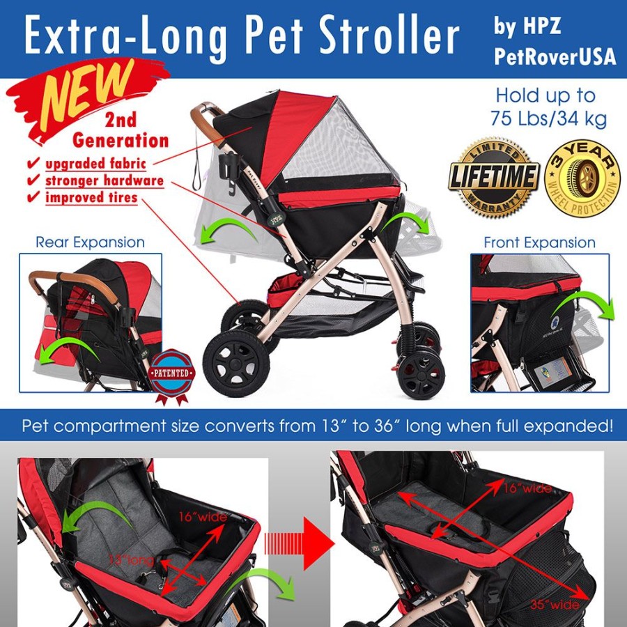 Totes & Carriers HPZ™ Pet Rover | Hpz Pet Rover Xl Stroller - Red