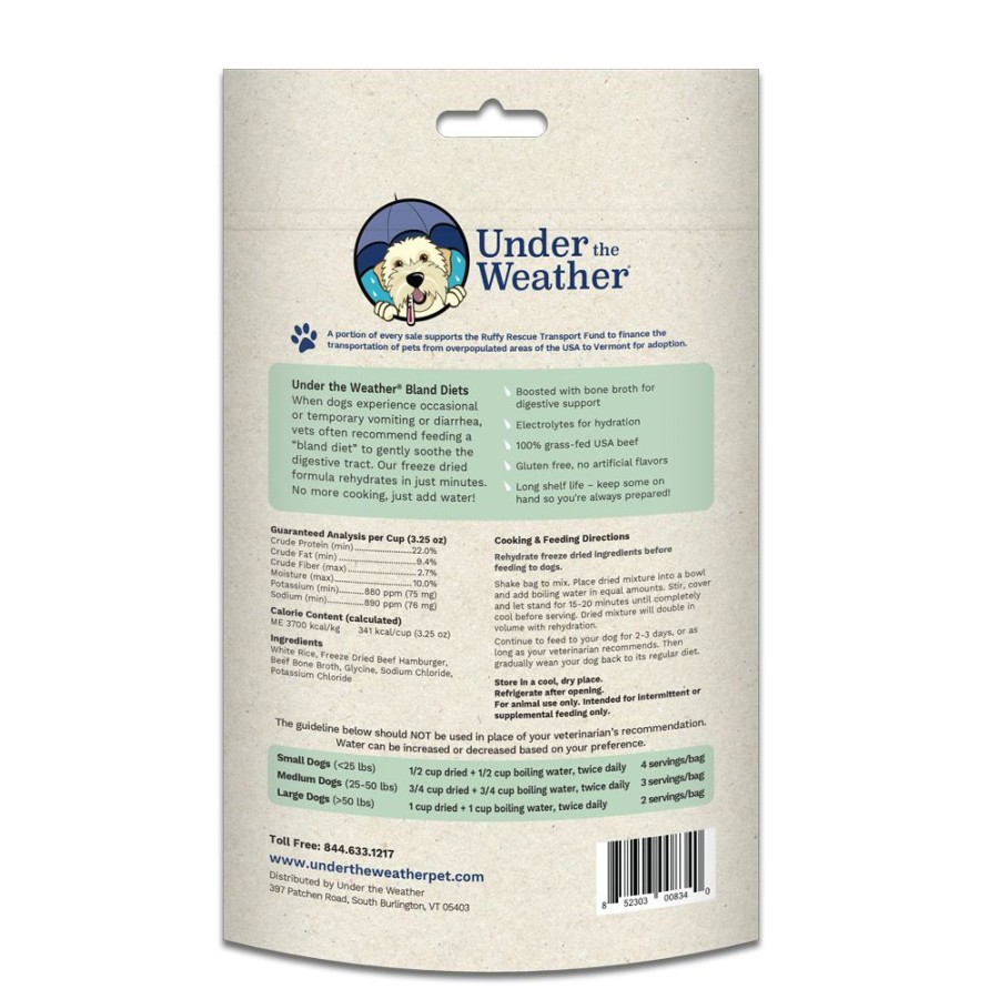 Pet Food Under the Weather | Rice, Hamburger, & Bone Broth For Dogs - 6.5Oz Bags Of Meal Mix By Under The Weather