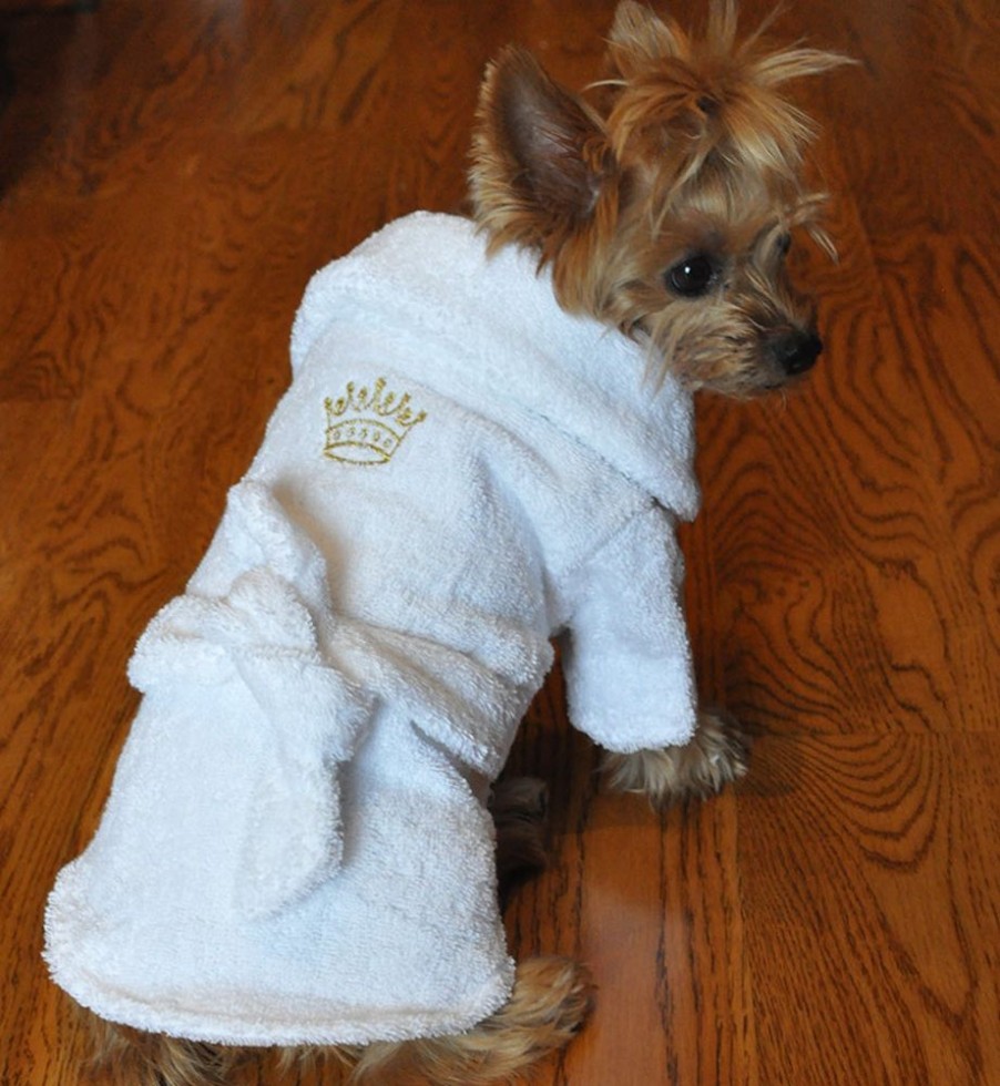 Pet Apparel Doggie Design, Inc. | White Gold Crown Bathrobe 100% Combed Cotton Terrycloth