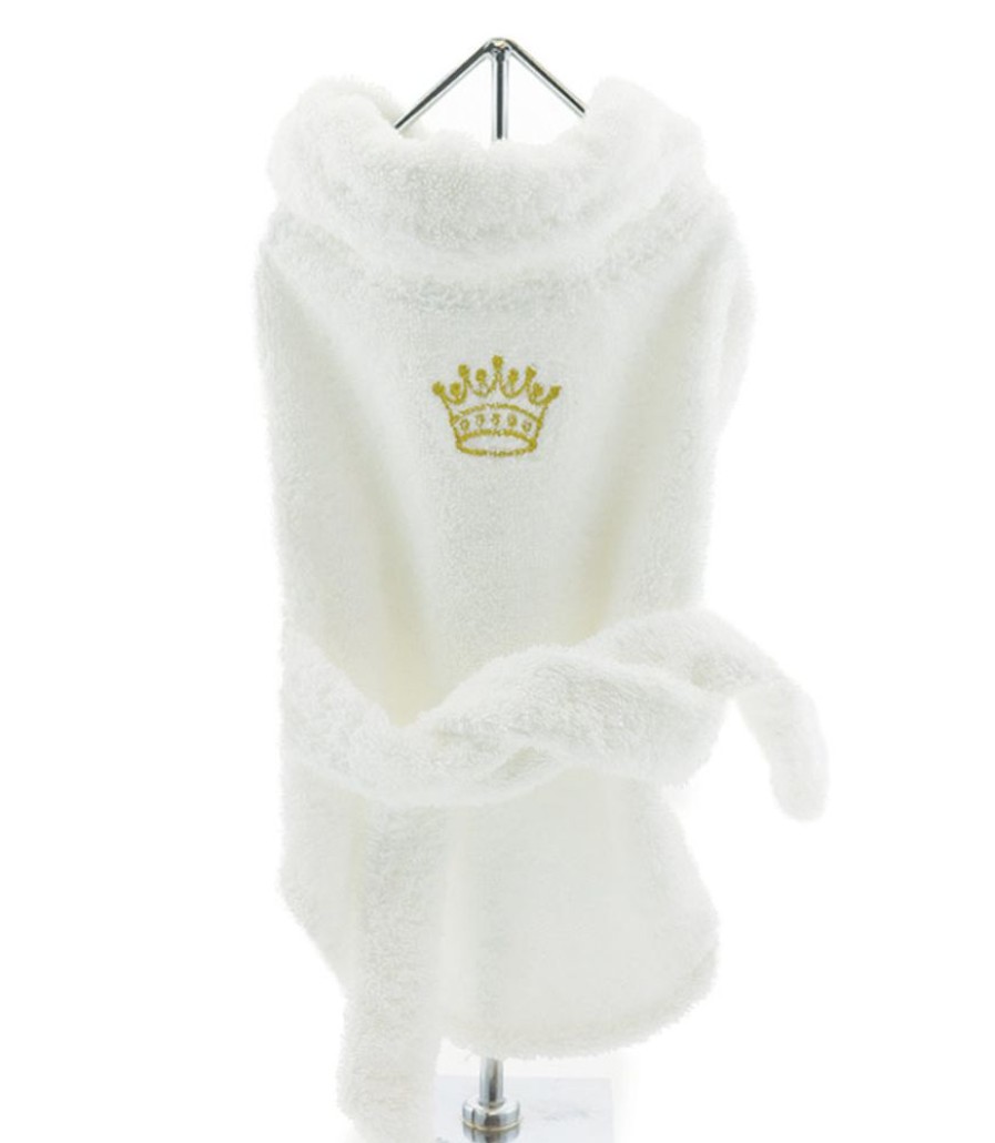 Pet Apparel Doggie Design, Inc. | White Gold Crown Bathrobe 100% Combed Cotton Terrycloth