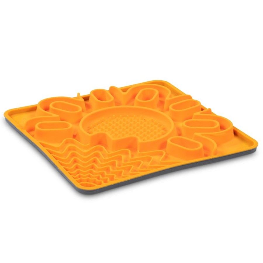 Bowls & Feeding Supplies Messy Mutts™ | Messy Mutts Framed Spill Resistant Silicone Interactive Multi-Surface Mat Orange 10" X 10"