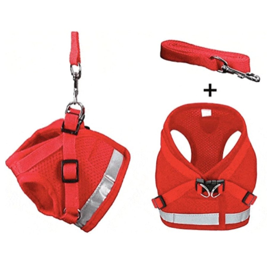 For Cats & Other Critters Travel Cat | The True Adventurer Reflective Harness & Leash - Red