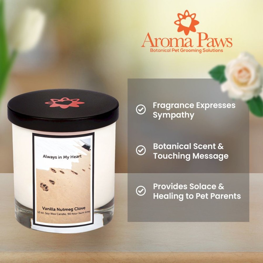 For The Home Aroma Paws | Pawprints In Sand Gold Memorial Candle With Lid (12.0 Oz)- Case Of 4