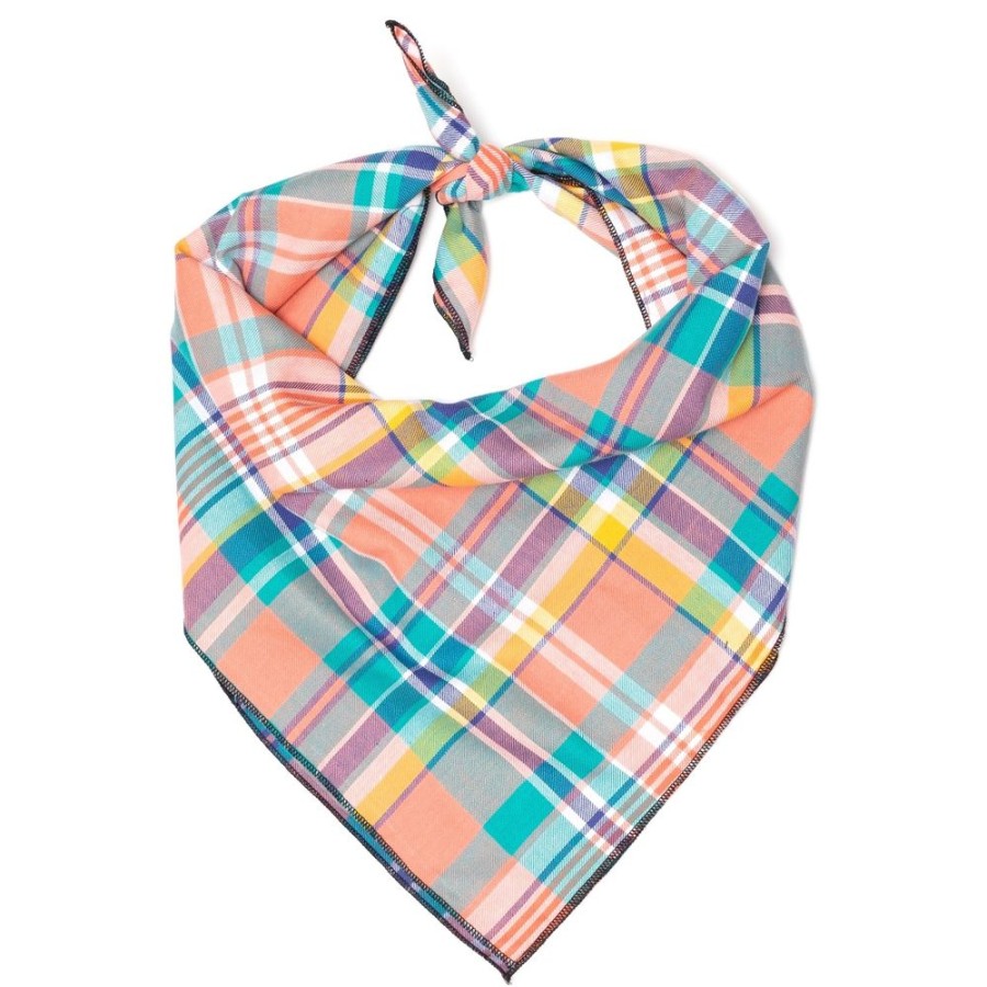 Collars, Leads & Accessories The Worthy Dog | Peach Multi Plaid Bandana