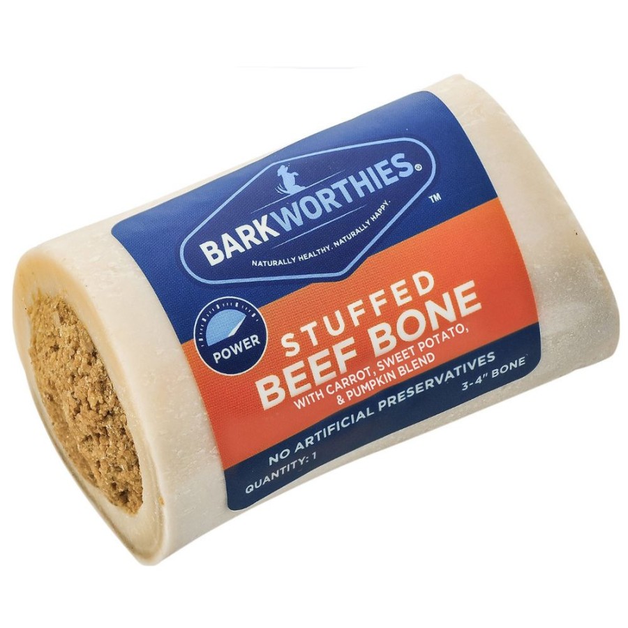 Treats Barkworthies | Barkworthies 3-4" Shin Bone Stuffed W/Pumpkin, Sweet Potato, & Carrot