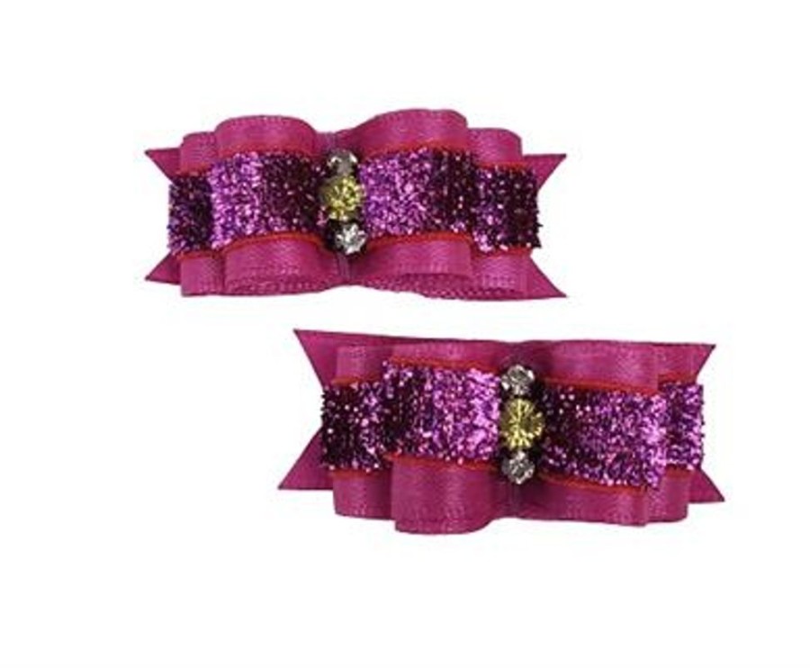 Collars, Leads & Accessories Max's Closet, LLC | Pink Glitter Hair Bows - 2 Bows Per Card