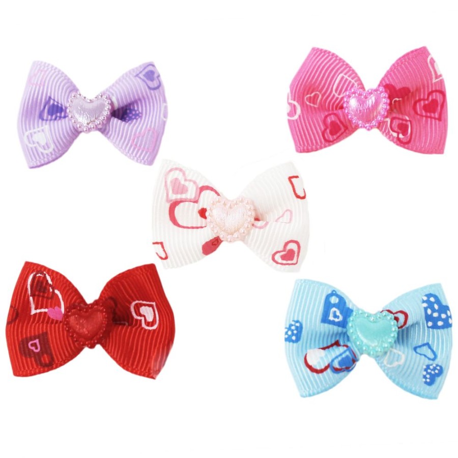 Collars, Leads & Accessories Boss Pet | 120 Pc Canister With Heart Pattern Bows With Heart Center