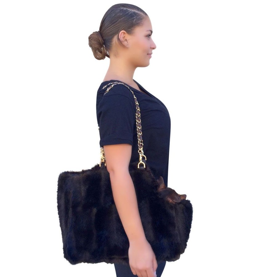 Totes & Carriers Dog Squad | Stella Brown Mink Carrier With Chain Straps