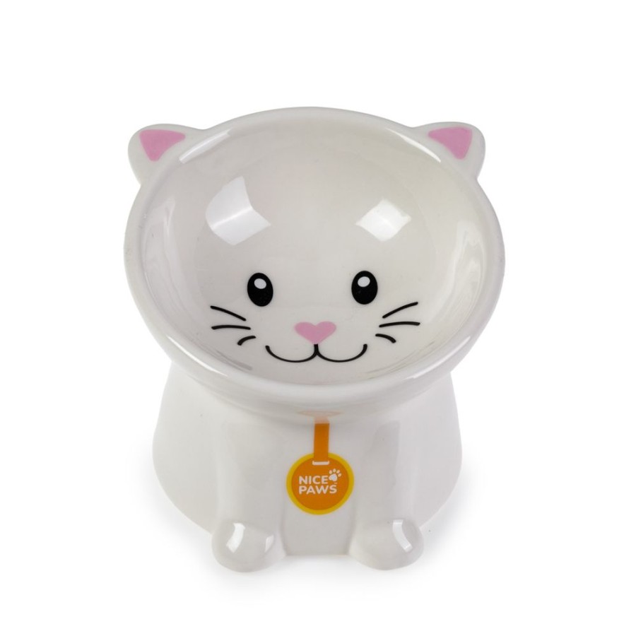 Bowls & Feeding Supplies Nice Paws | Nice Paws Tilted Cat Bowl White