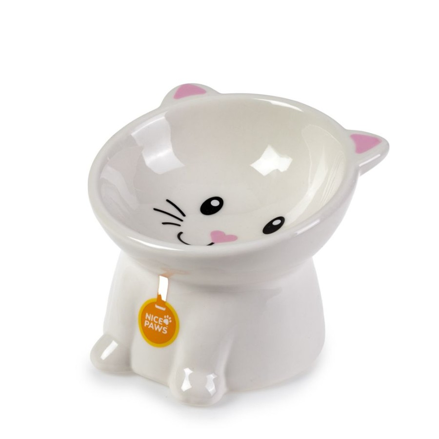 Bowls & Feeding Supplies Nice Paws | Nice Paws Tilted Cat Bowl White