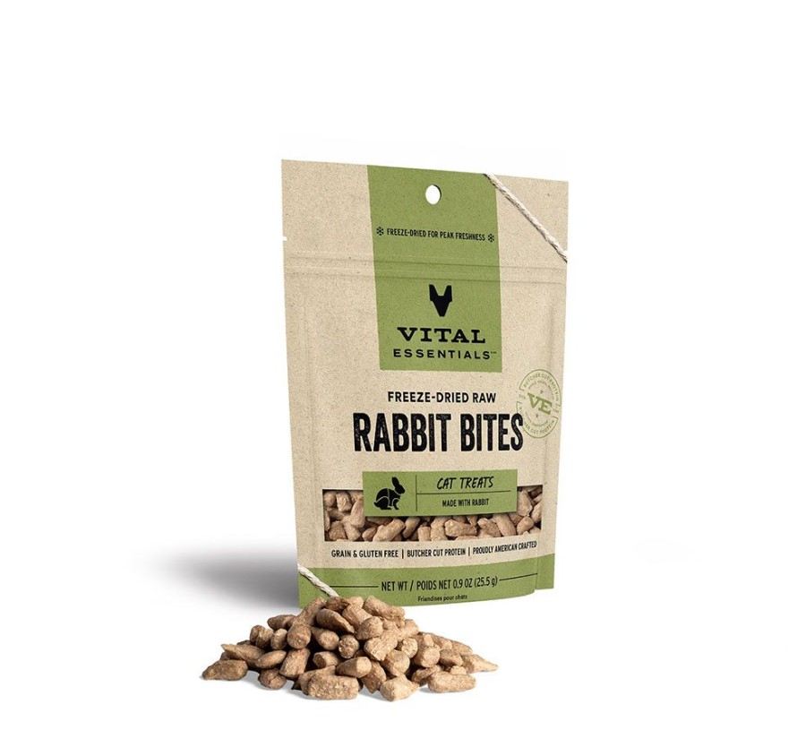 For Cats & Other Critters Vital Essentials | Vital Essentials® Freeze-Dried Rabbit Bites Cat Treats, 0.9 Oz