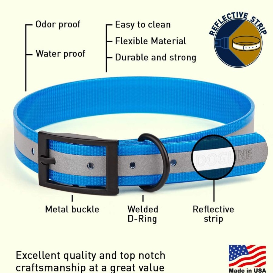 Collars, Leads & Accessories Dogline | Dogline Biothane Translucent Reflective Waterproof Dog Collar Strong Coated Nylon Webbing With Black Hardware Odor- Proof For Easy Care Easy To Clean High Performance Fits Small Medium Or Large Dogs