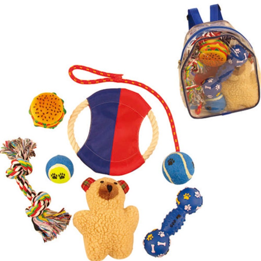 Special Occasion & Holiday Pet Life | Red & Blue Backpack Pet Toy Set