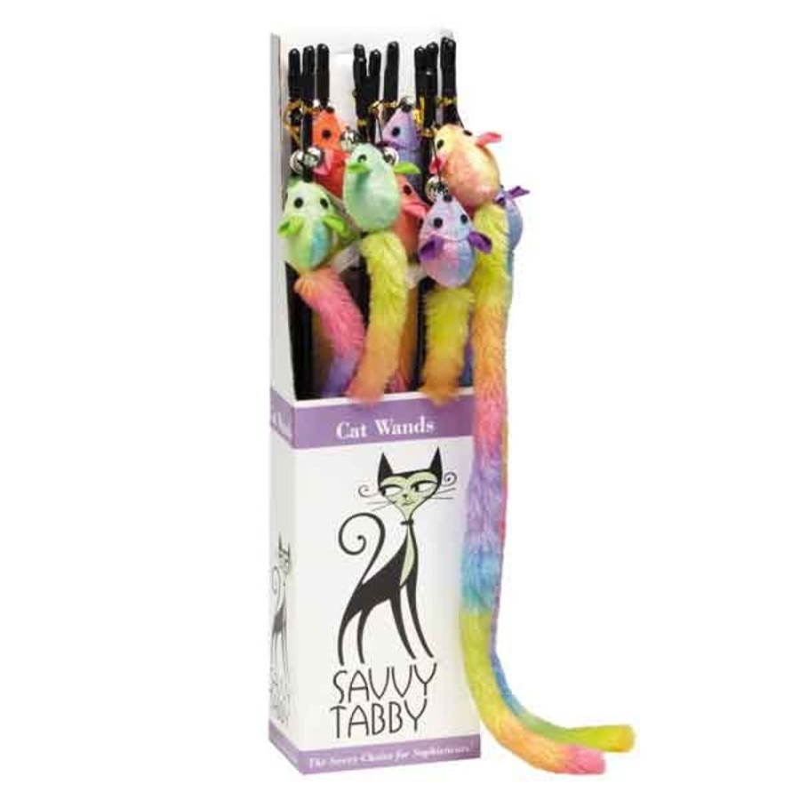 For Cats & Other Critters Savvy Tabby™ | Savvy Tabby® Rainbow Tail Wand Display - 12Pcs